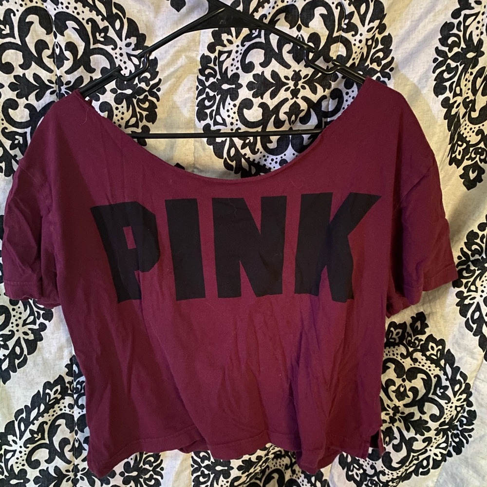 VS PINK maroon off shoulder crop top